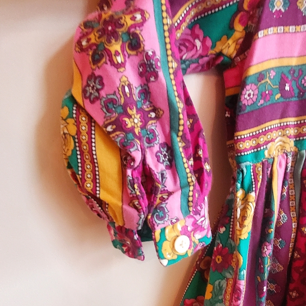 Vintage Long Sleeve Colorful Design Dress size 6 - Picture 3 of 5